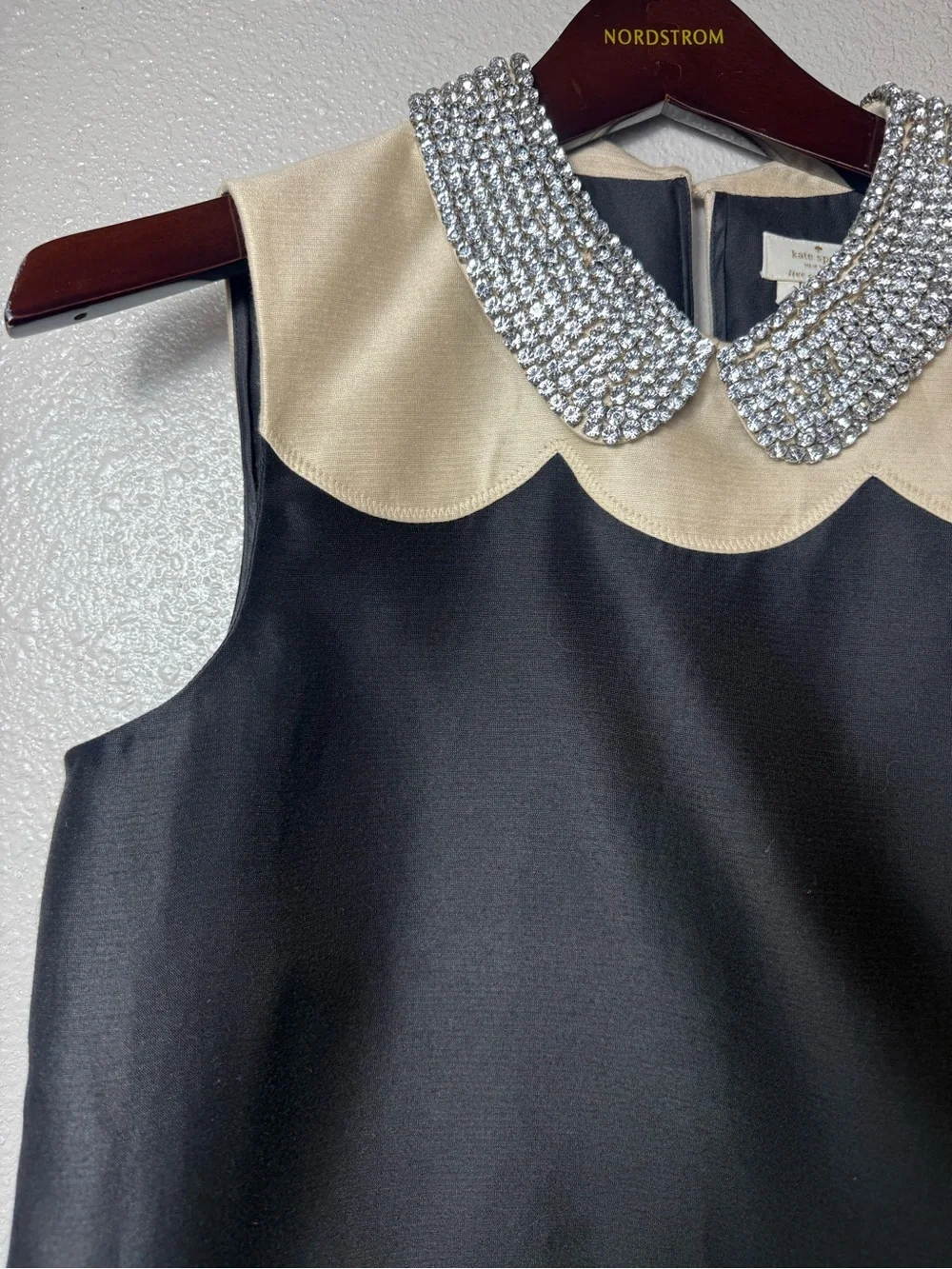 Kate Spade Françoise Rhinestone Peter Pan Collar Top Black Ivory Size 6